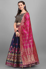 Navy Blue Jacquard Woven Lehenga Choli