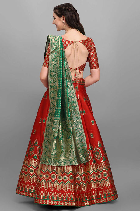 Red Jacquard Woven Lehenga Choli