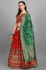 Red Jacquard Woven Lehenga Choli