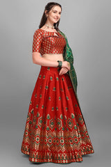 Red Jacquard Woven Lehenga Choli