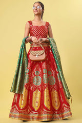 Red Jacquard Woven Lehenga Choli