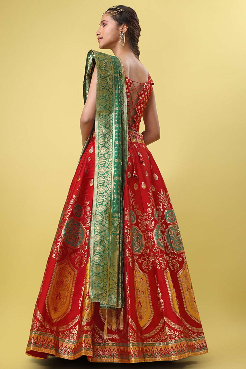 Red Jacquard Woven Lehenga Choli