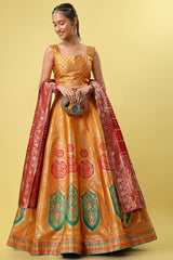 Orange Jacquard Woven Lehenga Choli