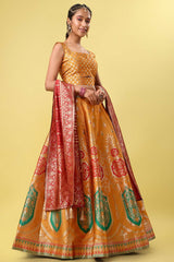 Orange Jacquard Woven Lehenga Choli