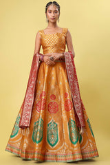 Orange Jacquard Woven Lehenga Choli