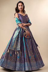 Navy Blue Jacquard Woven Lehenga Choli