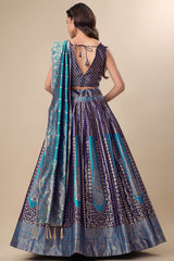 Navy Blue Jacquard Woven Lehenga Choli