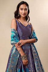 Navy Blue Jacquard Woven Lehenga Choli