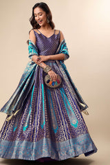 Navy Blue Jacquard Woven Lehenga Choli