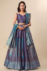 Navy Blue Jacquard Woven Lehenga Choli