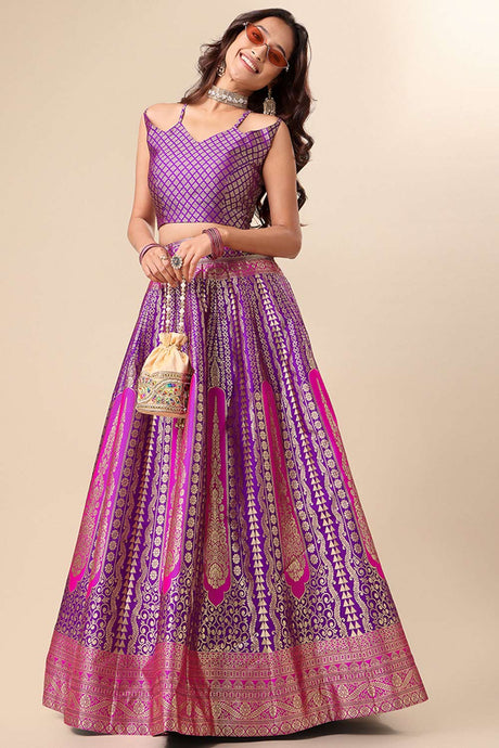 Purple Jacquard Woven Lehenga Choli