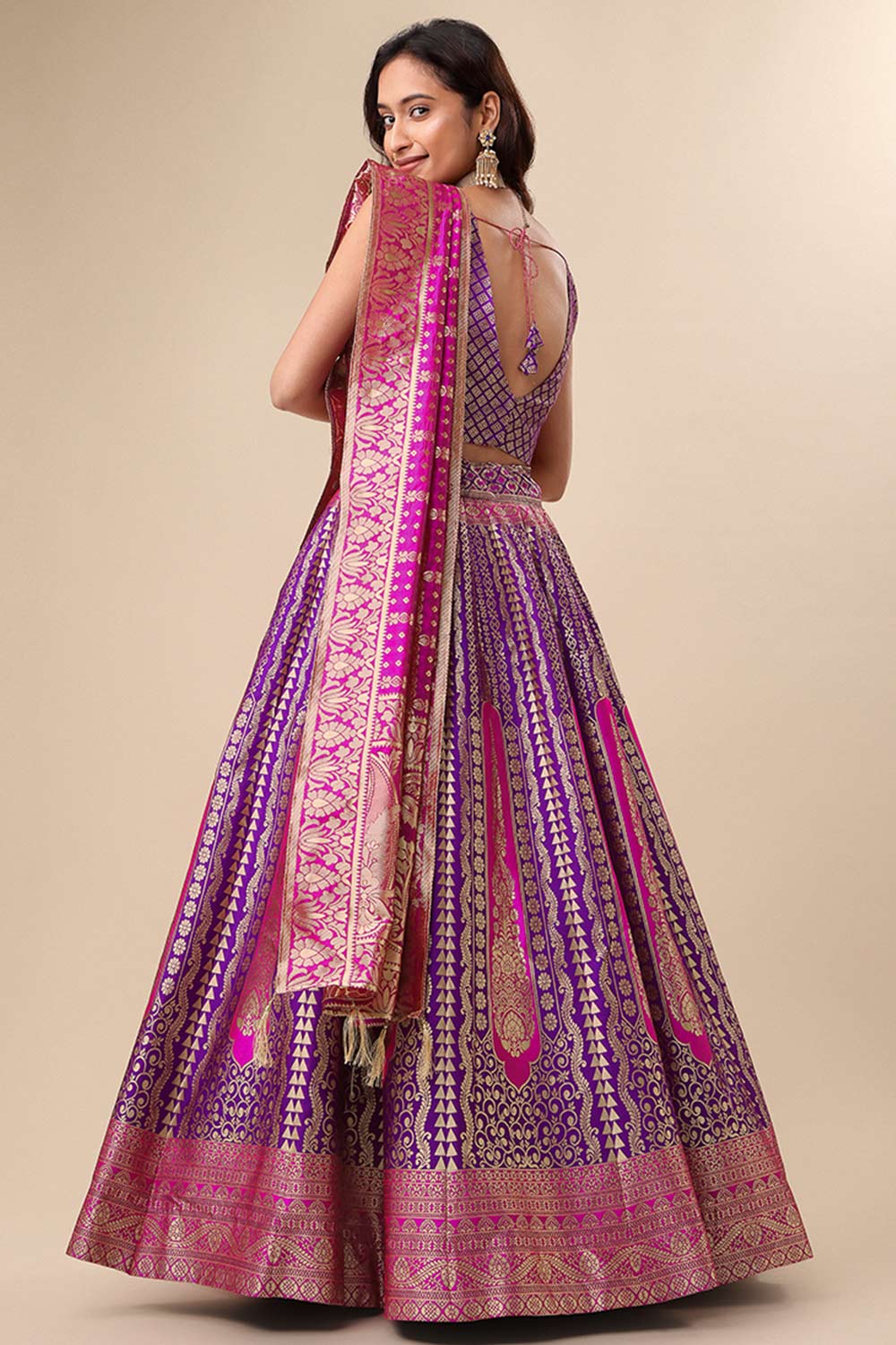 Purple Jacquard Woven Lehenga Choli