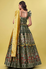 Dark Green Jacquard Woven Lehenga Choli