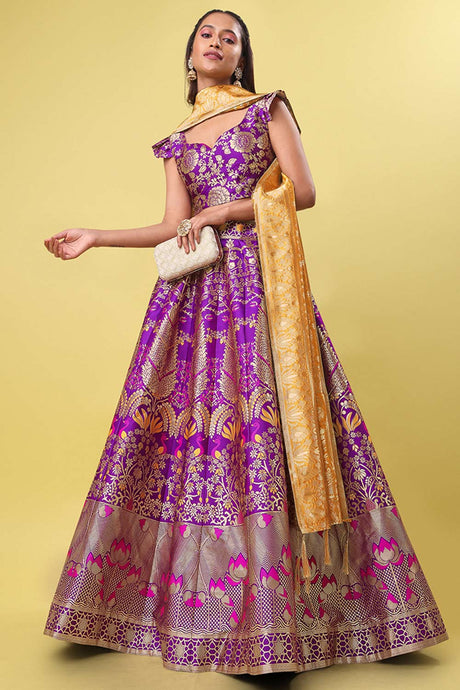 Purple Jacquard Woven Lehenga Choli