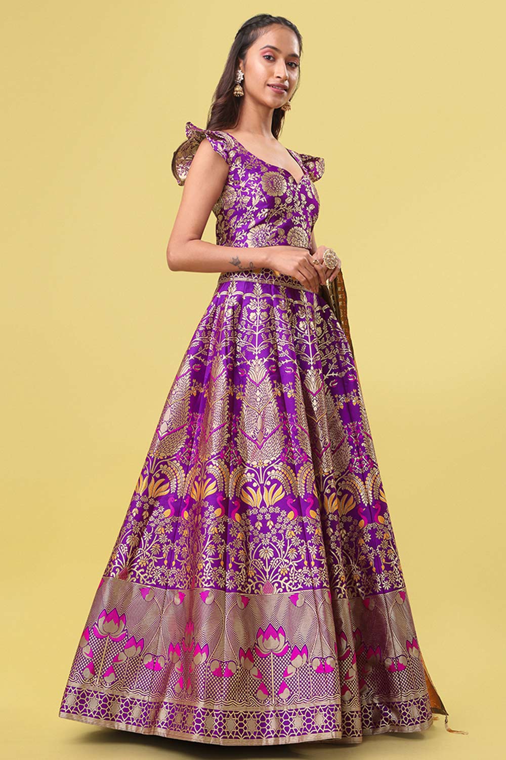 Purple Jacquard Woven Lehenga Choli