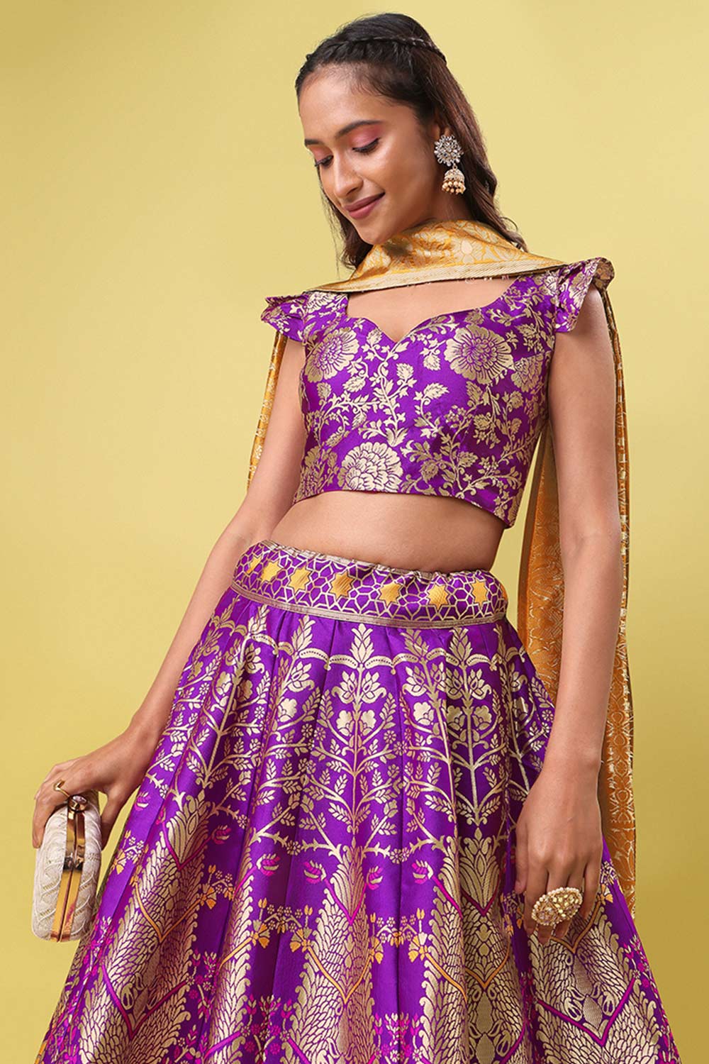 Purple Jacquard Woven Lehenga Choli