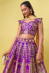 Purple Jacquard Woven Lehenga Choli