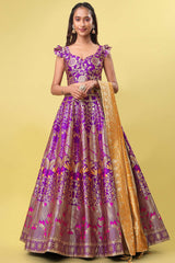 Purple Jacquard Woven Lehenga Choli