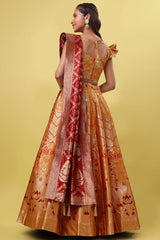 Orange Jacquard Woven Lehenga Choli