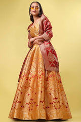 Orange Jacquard Woven Lehenga Choli