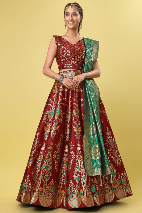 Maroon Jacquard Woven Lehenga Choli