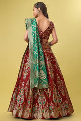 Maroon Jacquard Woven Lehenga Choli