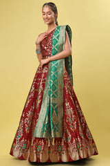 Maroon Jacquard Woven Lehenga Choli