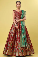 Maroon Jacquard Woven Lehenga Choli