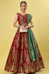 Maroon Jacquard Woven Lehenga Choli