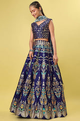 Navy Blue Jacquard Woven Lehenga Choli