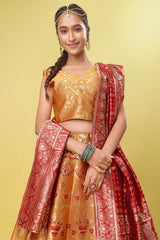 Orange Jacquard Woven Lehenga Choli