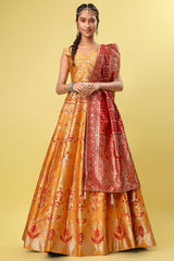 Orange Jacquard Woven Lehenga Choli