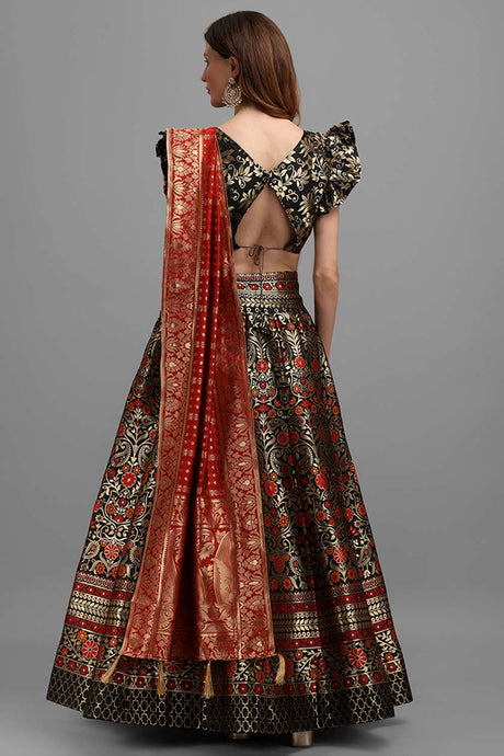 Black Jacquard Woven Lehenga Choli