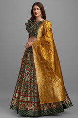 Dark Green Jacquard Woven Lehenga Choli