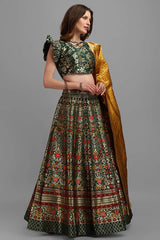 Dark Green Jacquard Woven Lehenga Choli