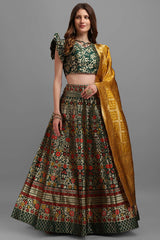 Dark Green Jacquard Woven Lehenga Choli