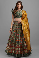 Dark Green Jacquard Woven Lehenga Choli