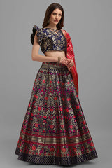 Navy Blue Jacquard Woven Lehenga Choli