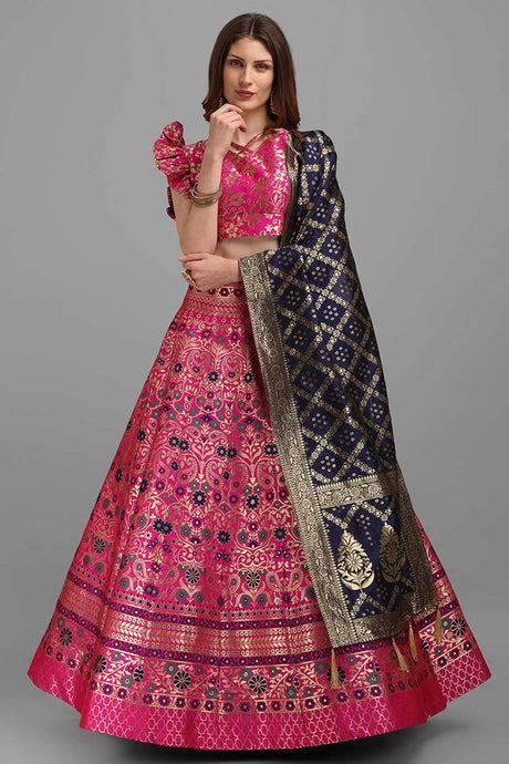 Rani Pink Jacquard Woven Lehenga Choli