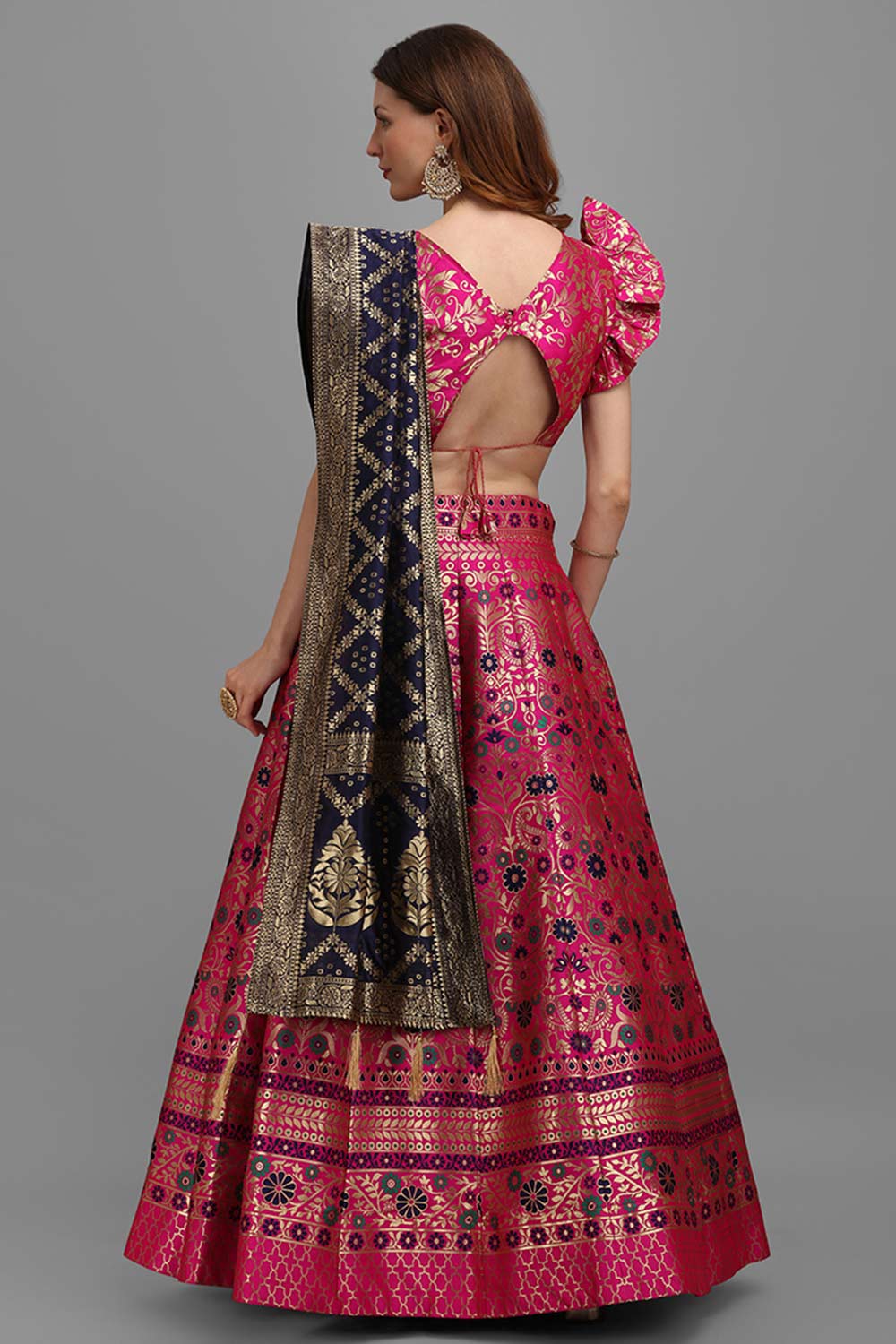 Rani Pink Jacquard Woven Lehenga Choli