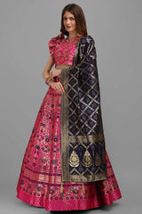 Rani Pink Jacquard Woven Lehenga Choli