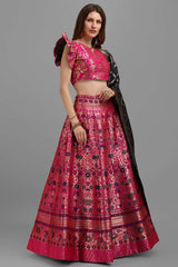 Rani Pink Jacquard Woven Lehenga Choli