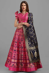 Rani Pink Jacquard Woven Lehenga Choli