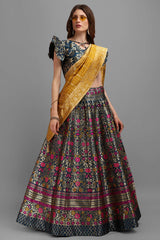 Teal Jacquard Woven Lehenga Choli