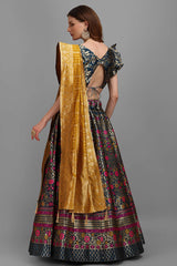 Teal Jacquard Woven Lehenga Choli