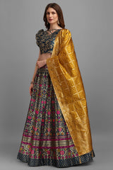 Teal Jacquard Woven Lehenga Choli