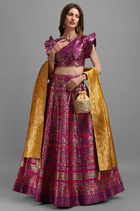 Purple Jacquard Woven Lehenga Choli