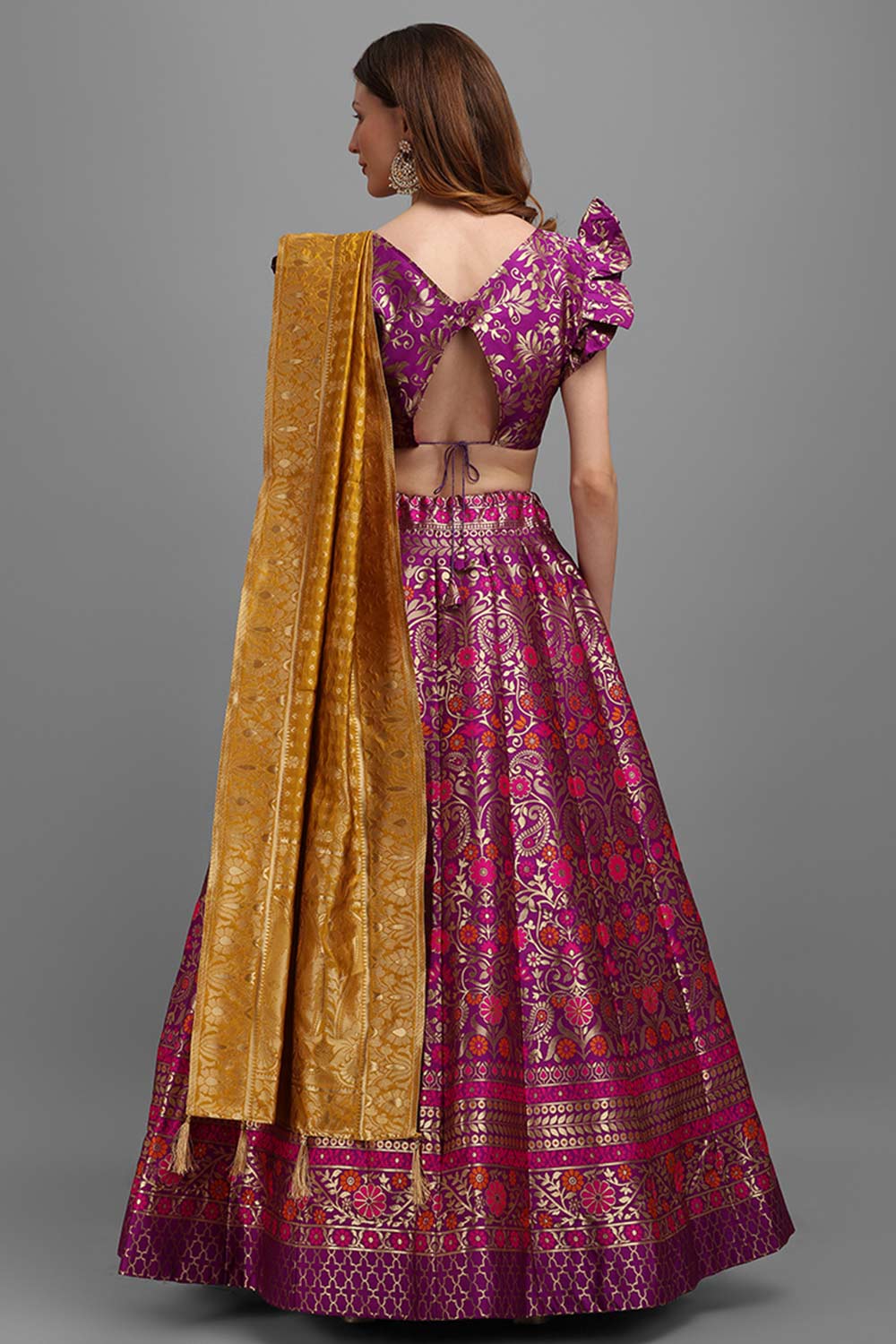 Purple Jacquard Woven Lehenga Choli