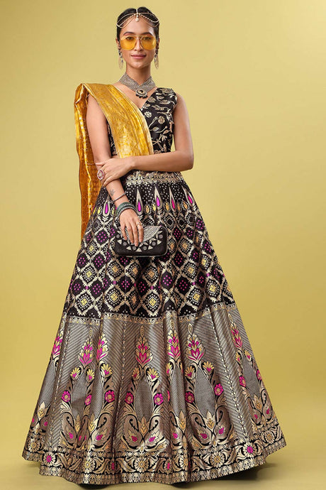 Black Jacquard Woven Lehenga Choli