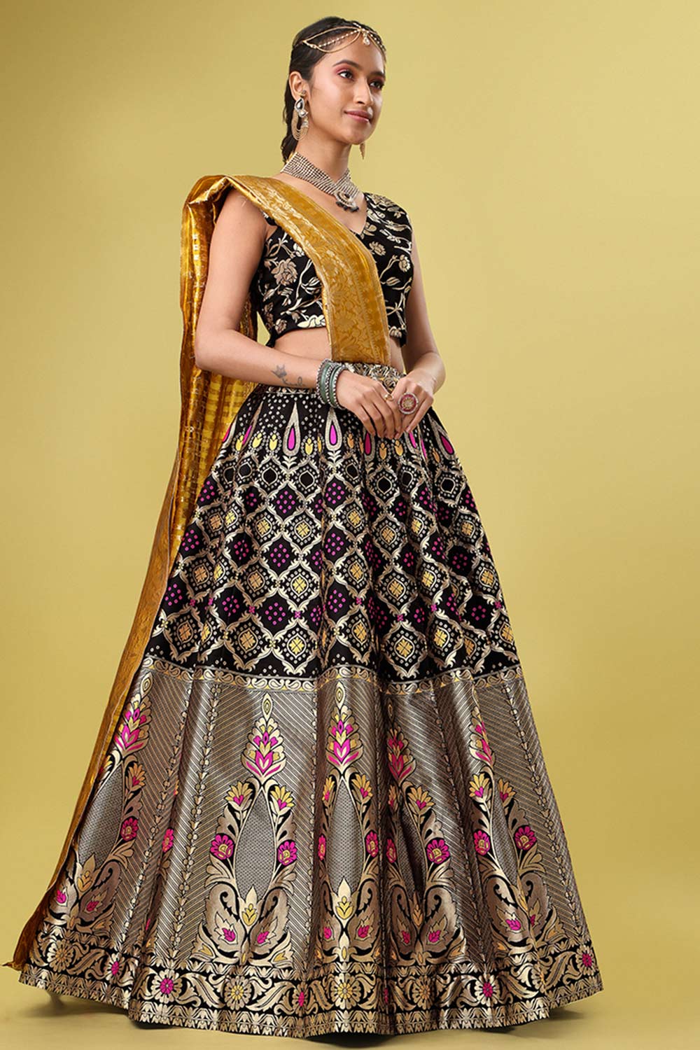 Black Jacquard Woven Lehenga Choli